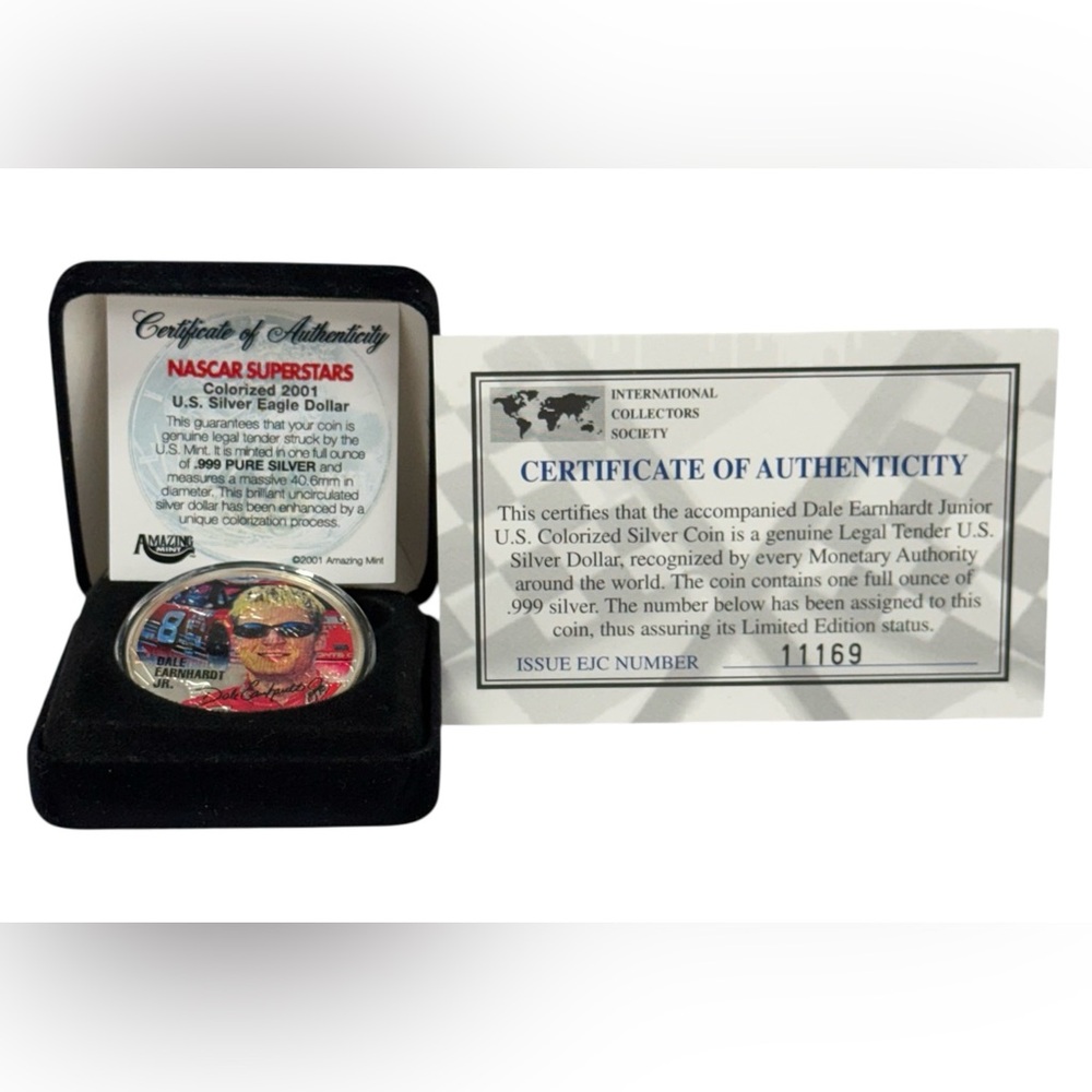 New 2001 DALE EARNHARDT Jr. #8 NASCAR Colorized .999 Silver Dollar US Coin 11169